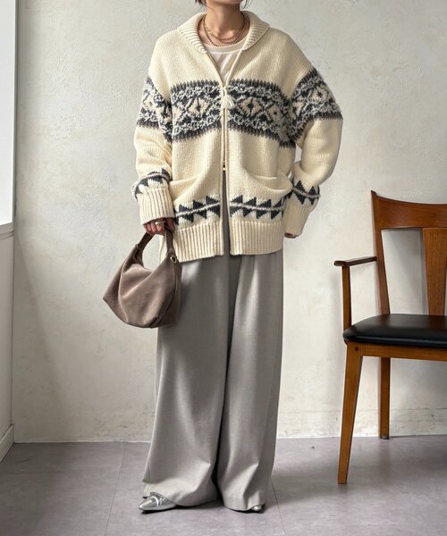 DouDou（ドゥドゥ）の「ノルディックジップカーディガン（ニット/セーター・レディース・ベージュ/オフホワイト・FREE）」の4枚目の写真