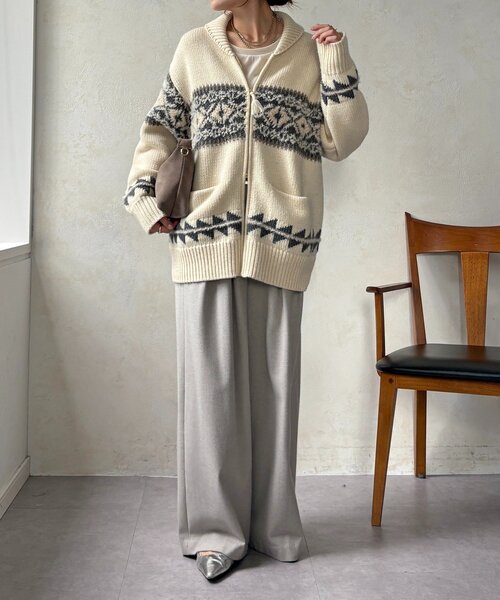 DouDou（ドゥドゥ）の「ノルディックジップカーディガン（ニット/セーター・レディース・ベージュ/オフホワイト・FREE）」の5枚目の写真