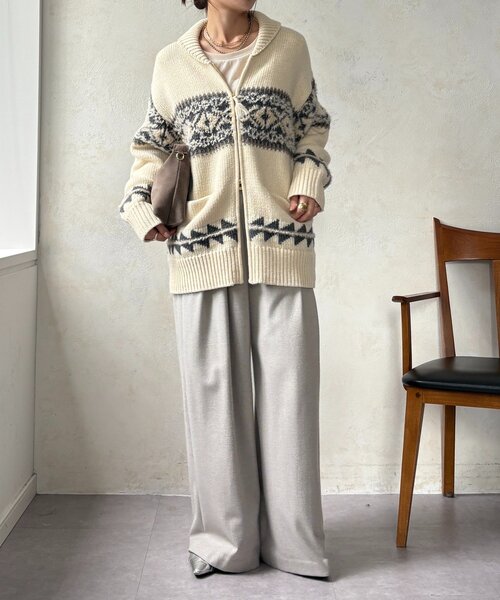 DouDou（ドゥドゥ）の「ノルディックジップカーディガン（ニット/セーター・レディース・ベージュ/オフホワイト・FREE）」の6枚目の写真