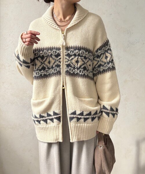DouDou（ドゥドゥ）の「ノルディックジップカーディガン（ニット/セーター・レディース・ベージュ/オフホワイト・FREE）」の9枚目の写真