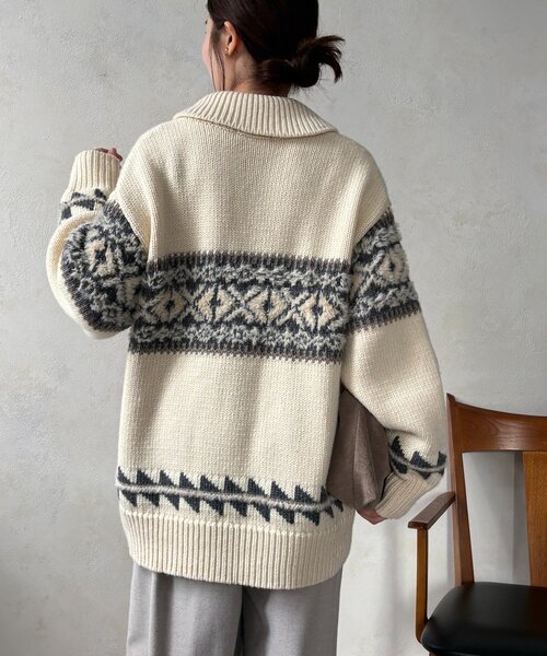 DouDou（ドゥドゥ）の「ノルディックジップカーディガン（ニット/セーター・レディース・ベージュ/オフホワイト・FREE）」の11枚目の写真