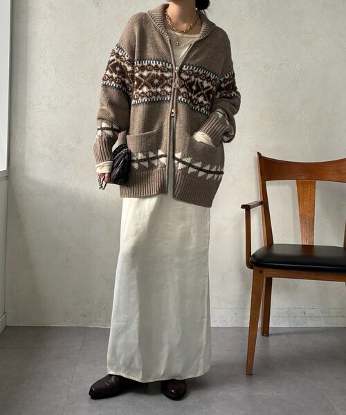 DouDou（ドゥドゥ）の「ノルディックジップカーディガン（ニット/セーター・レディース・ベージュ/オフホワイト・FREE）」の12枚目の写真