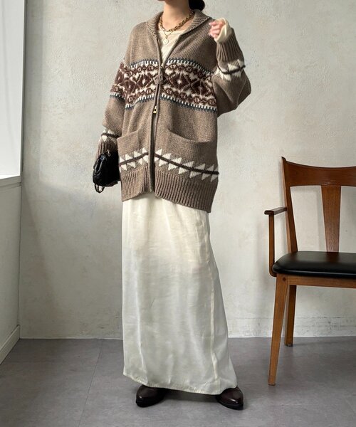 DouDou（ドゥドゥ）の「ノルディックジップカーディガン（ニット/セーター・レディース・ベージュ/オフホワイト・FREE）」の13枚目の写真