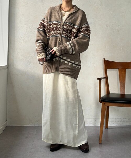 DouDou（ドゥドゥ）の「ノルディックジップカーディガン（ニット/セーター・レディース・ベージュ/オフホワイト・FREE）」の14枚目の写真