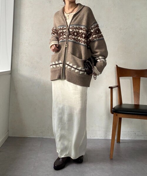 DouDou（ドゥドゥ）の「ノルディックジップカーディガン（ニット/セーター・レディース・ベージュ/オフホワイト・FREE）」の15枚目の写真