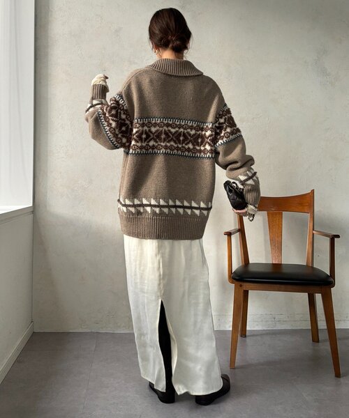 DouDou（ドゥドゥ）の「ノルディックジップカーディガン（ニット/セーター・レディース・ベージュ/オフホワイト・FREE）」の16枚目の写真