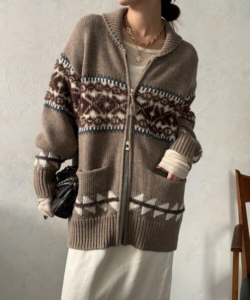 DouDou（ドゥドゥ）の「ノルディックジップカーディガン（ニット/セーター・レディース・ベージュ/オフホワイト・FREE）」の17枚目の写真