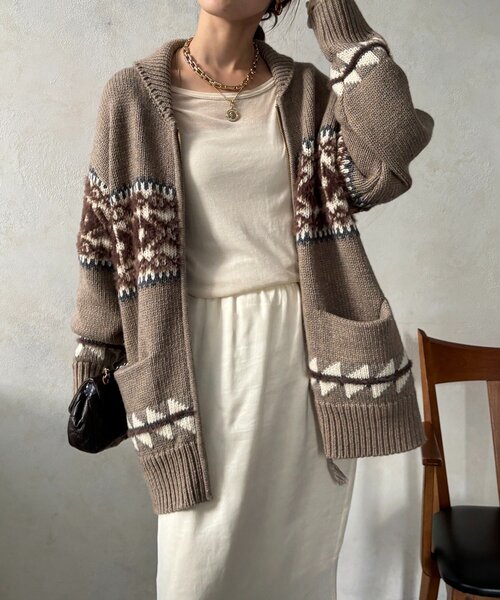 DouDou（ドゥドゥ）の「ノルディックジップカーディガン（ニット/セーター・レディース・ベージュ/オフホワイト・FREE）」の19枚目の写真