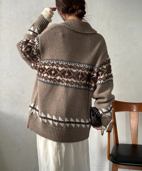 DouDou（ドゥドゥ）の「ノルディックジップカーディガン（ニット/セーター・レディース・ベージュ/オフホワイト・FREE）」の20枚目の写真