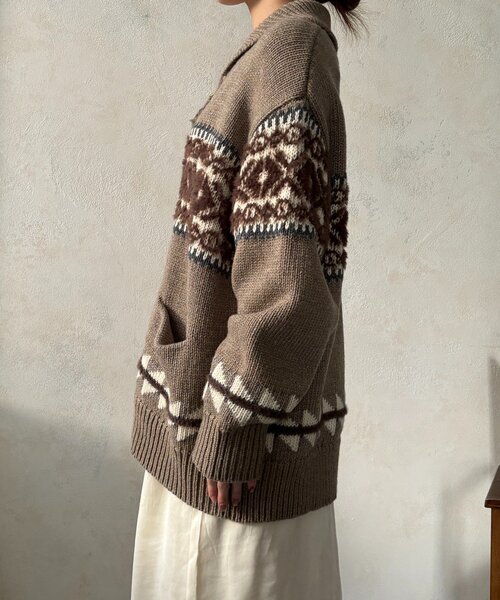 DouDou（ドゥドゥ）の「ノルディックジップカーディガン（ニット/セーター・レディース・ベージュ/オフホワイト・FREE）」の22枚目の写真