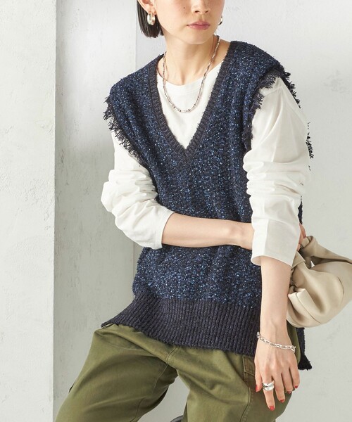 手洗い可能〉ミックスカラー Vネック プルオーバー（ベスト）｜SHIPS