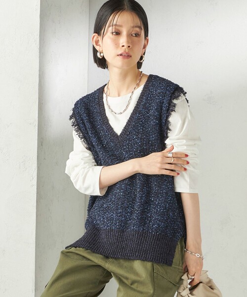 手洗い可能〉ミックスカラー Vネック プルオーバー（ベスト）｜SHIPS