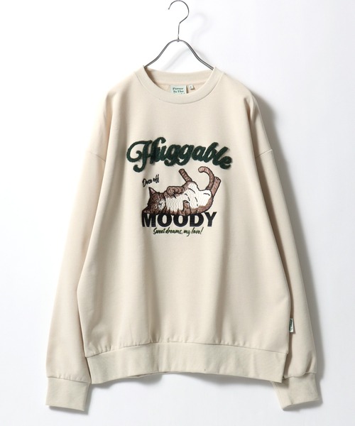 POWER TO THE PEOPLE(パワートゥーザピープル)の「2026SS POWER TO THE PEOPLE/パワートゥザピープル チベタンヒョウ/ネコ フロント/バック刺繍 オーバーサイズ スウェットトレーナー レディース メンズ(スウェット・メンズ・アイボリー/ブラック系その他/アッシュグレー/チャコール・M/L/LL)」の9枚目の写真