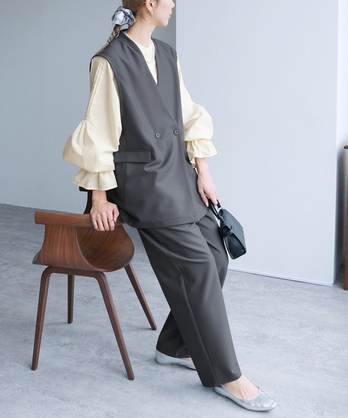 reca（レカ）の「ノーカラーベスト×カーブパンツ2点セット（スーツセット・レディース・グレー/ブラック・L/M）」の8枚目の写真