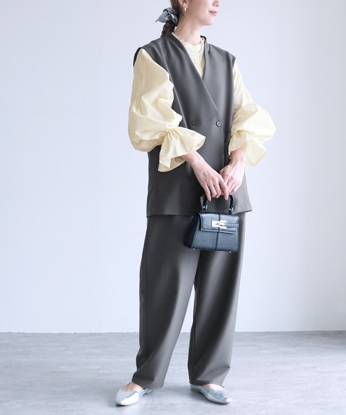 reca（レカ）の「ノーカラーベスト×カーブパンツ2点セット（スーツセット・レディース・グレー/ブラック・L/M）」の9枚目の写真