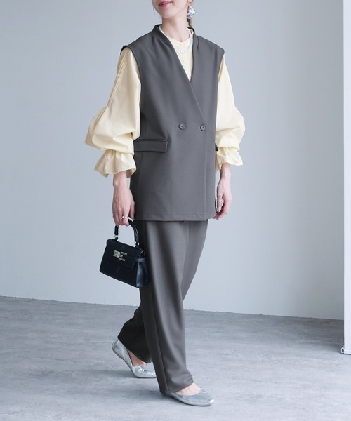 reca（レカ）の「ノーカラーベスト×カーブパンツ2点セット（スーツセット・レディース・グレー/ブラック・L/M）」の11枚目の写真