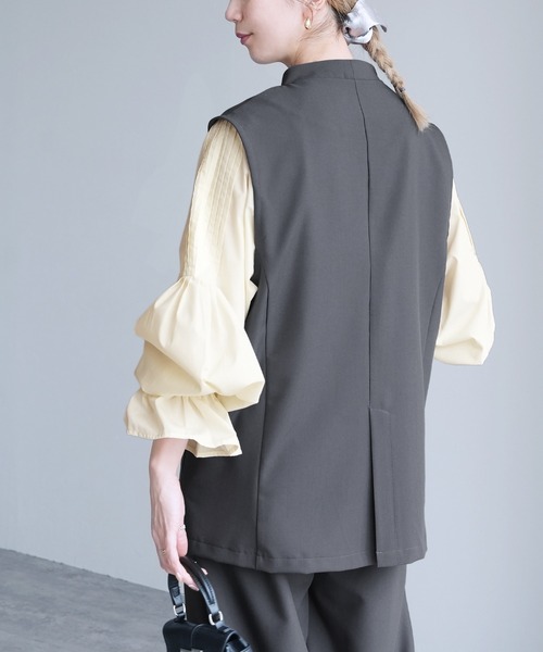 reca（レカ）の「ノーカラーベスト×カーブパンツ2点セット（スーツセット・レディース・グレー/ブラック・L/M）」の12枚目の写真