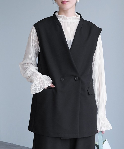 reca（レカ）の「ノーカラーベスト×カーブパンツ2点セット（スーツセット・レディース・グレー/ブラック・L/M）」の4枚目の写真