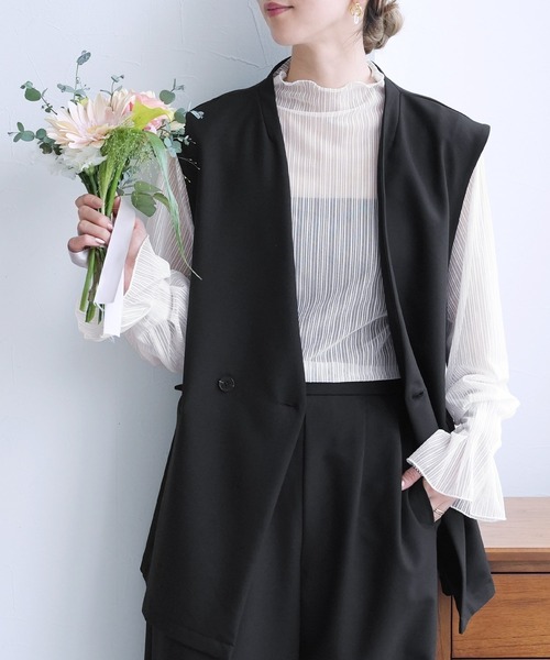 reca（レカ）の「ノーカラーベスト×カーブパンツ2点セット（スーツセット・レディース・グレー/ブラック・L/M）」の6枚目の写真