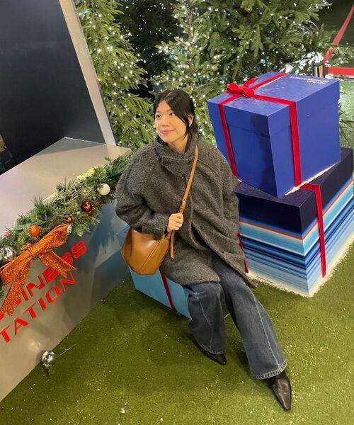 BIBYSEOB（バイバイソプ）の「ブークルウールハーフコートチャコール[T54]（チェスターコート・レディース・チャコール・FREE）」の7枚目の写真