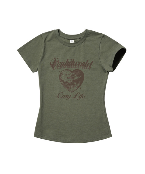 VENHIT（ベンヒット）の「プラネットハートスリムフィット半袖（Tシャツ/カットソー・レディース・ホワイト/カーキ/クリーム/ブラック・LARGE/SMALL/MEDIUM）」の4枚目の写真