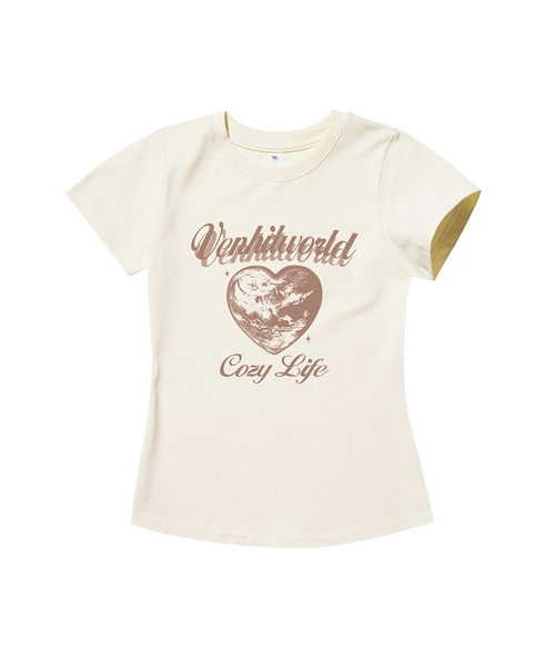 VENHIT（ベンヒット）の「プラネットハートスリムフィット半袖（Tシャツ/カットソー・レディース・ホワイト/カーキ/クリーム/ブラック・LARGE/SMALL/MEDIUM）」の3枚目の写真