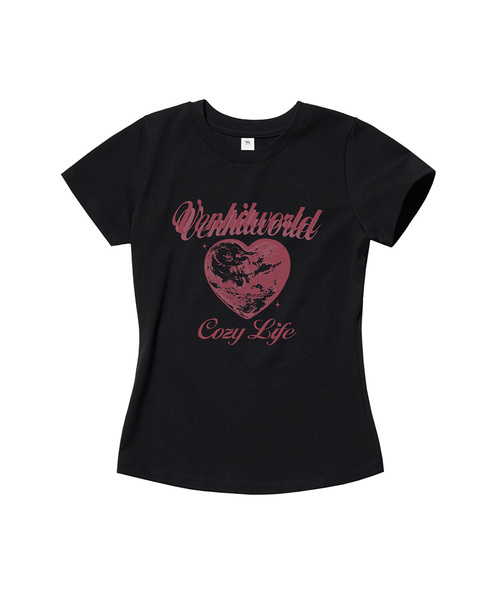 VENHIT（ベンヒット）の「プラネットハートスリムフィット半袖（Tシャツ/カットソー・レディース・ホワイト/カーキ/クリーム/ブラック・LARGE/SMALL/MEDIUM）」の2枚目の写真