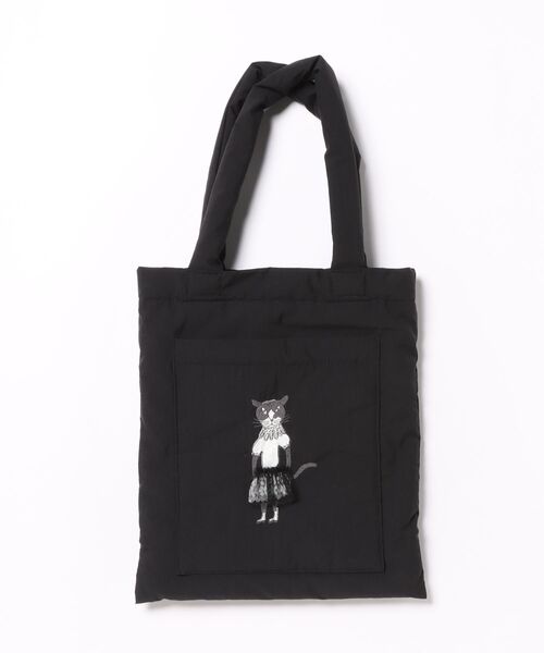 SUPER HAKKA(スーパーハッカ)の「「glanta」SUPER HAKKA×保坂優子 「このドレス」プリント+刺繍 中綿入りトートバッグ(トートバッグ・レディース・ベージュ/ブラック・FREE)」の2枚目の写真