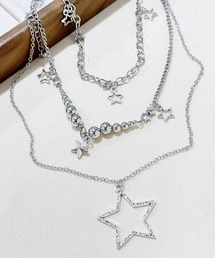 Y2K スターモチーフ レイヤード 3連 チェーンネックレス