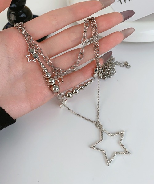 セール】Y2K スターモチーフ レイヤード 3連 チェーンネックレス