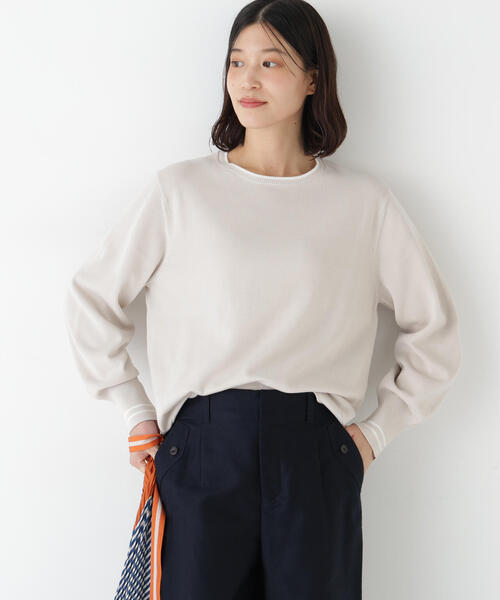 human woman（ヒューマンウーマン）の「◆【ウォッシャブル】オーガニックコットン混ライン入プルオーバー（ニット/セーター・レディース・ネイビー/ブルー/グリーン/ベージュ系その他2・MEDIUM）」の10枚目の写真