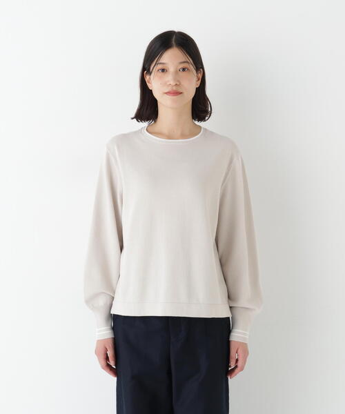 human woman（ヒューマンウーマン）の「◆【ウォッシャブル】オーガニックコットン混ライン入プルオーバー（ニット/セーター・レディース・ネイビー/ブルー/グリーン/ベージュ系その他2・MEDIUM）」の12枚目の写真