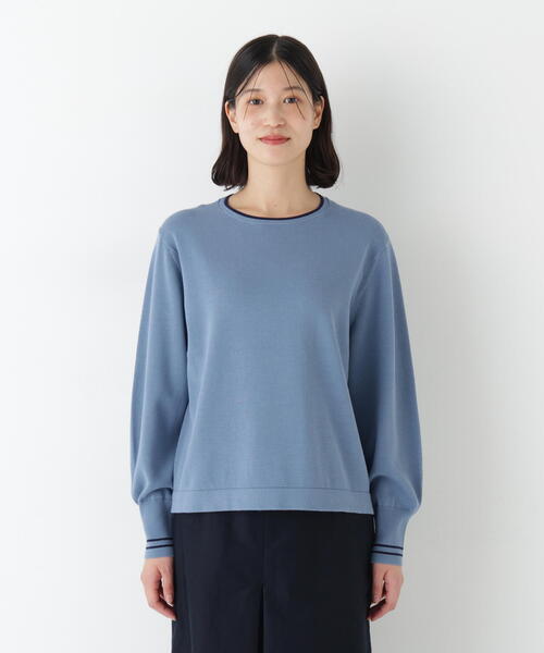 human woman（ヒューマンウーマン）の「◆【ウォッシャブル】オーガニックコットン混ライン入プルオーバー（ニット/セーター・レディース・ネイビー/ブルー/グリーン/ベージュ系その他2・MEDIUM）」の17枚目の写真
