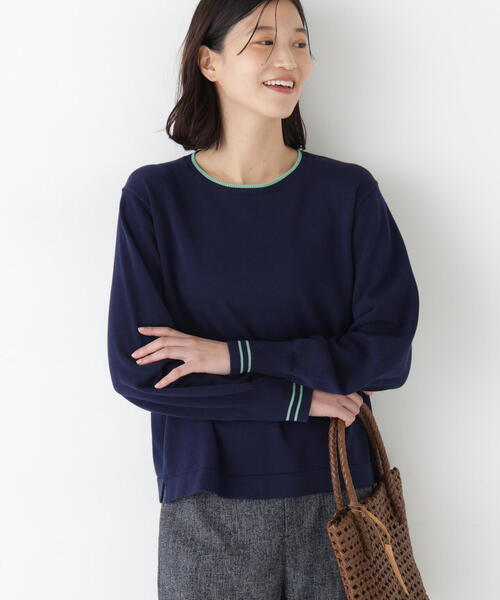 human woman（ヒューマンウーマン）の「◆【ウォッシャブル】オーガニックコットン混ライン入プルオーバー（ニット/セーター・レディース・ネイビー/ブルー/グリーン/ベージュ系その他2・MEDIUM）」の21枚目の写真