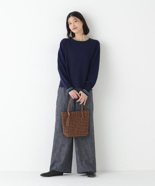 human woman（ヒューマンウーマン）の「◆【ウォッシャブル】オーガニックコットン混ライン入プルオーバー（ニット/セーター・レディース・ネイビー/ブルー/グリーン/ベージュ系その他2・MEDIUM）」の22枚目の写真