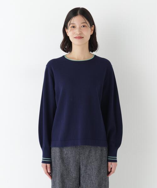 human woman(ヒューマンウーマン)の「◆【ウォッシャブル】オーガニックコットン混ライン入プルオーバー(ニット/セーター・レディース・ネイビー/ブルー/グリーン/ベージュ系その他2・MEDIUM)」の13枚目の写真