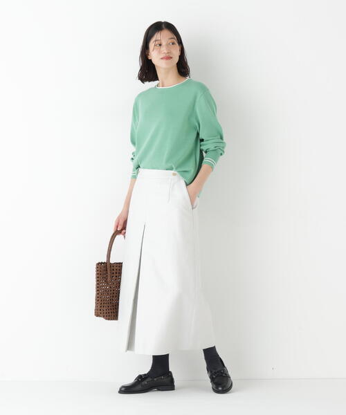 human woman（ヒューマンウーマン）の「◆【ウォッシャブル】オーガニックコットン混ライン入プルオーバー（ニット/セーター・レディース・ネイビー/ブルー/グリーン/ベージュ系その他2・MEDIUM）」の5枚目の写真