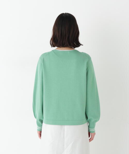 human woman（ヒューマンウーマン）の「◆【ウォッシャブル】オーガニックコットン混ライン入プルオーバー（ニット/セーター・レディース・ネイビー/ブルー/グリーン/ベージュ系その他2・MEDIUM）」の7枚目の写真