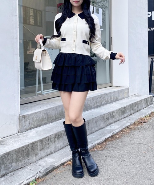 INGNI（イング）の「襟付配色金ボタンニットカーディガン（カーディガン/ボレロ・レディース・ネイビー系/グレー×ホワイト/ホワイト×ブラック/ピンク系2/ブラック×ホワイト・M）」の17枚目の写真