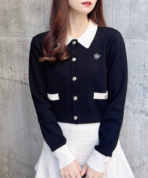 INGNI（イング）の「襟付配色金ボタンニットカーディガン（カーディガン/ボレロ・レディース・ネイビー系/グレー×ホワイト/ホワイト×ブラック/ピンク系2/ブラック×ホワイト・M）」の19枚目の写真