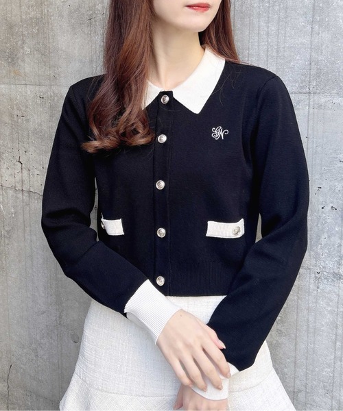 INGNI（イング）の「襟付配色金ボタンニットカーディガン（カーディガン/ボレロ・レディース・ネイビー系/グレー×ホワイト/ホワイト×ブラック/ピンク系2/ブラック×ホワイト・M）」の20枚目の写真