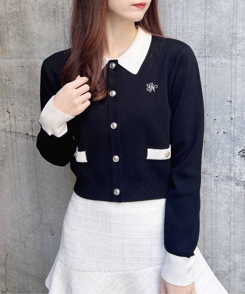 INGNI（イング）の「襟付配色金ボタンニットカーディガン（カーディガン/ボレロ・レディース・ネイビー系/グレー×ホワイト/ホワイト×ブラック/ピンク系2/ブラック×ホワイト・M）」の21枚目の写真