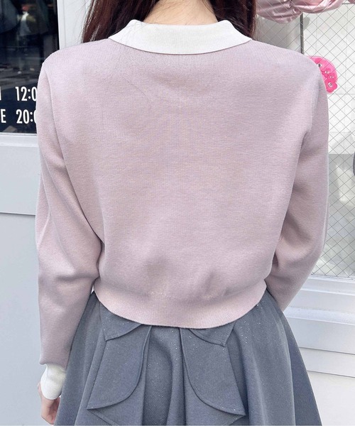 INGNI（イング）の「襟付配色金ボタンニットカーディガン（カーディガン/ボレロ・レディース・ネイビー系/グレー×ホワイト/ホワイト×ブラック/ピンク系2/ブラック×ホワイト・M）」の9枚目の写真