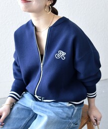 SHIPS any:〈手洗い可能〉コットン ミックス ライン ジップ ブルゾン ニット カーディガン
