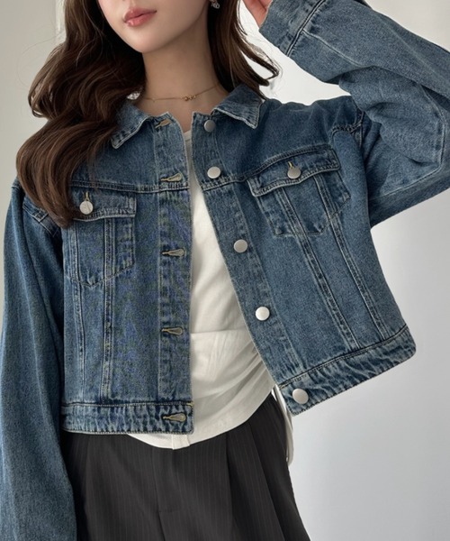 TREOVER(トレオーバー)の「バランス良く着こなせるショート丈デニムジャケット(デニムジャケット・レディース・ブルー/ブラック/ライトブルー・MEDIUM/LARGE)」の5枚目の写真