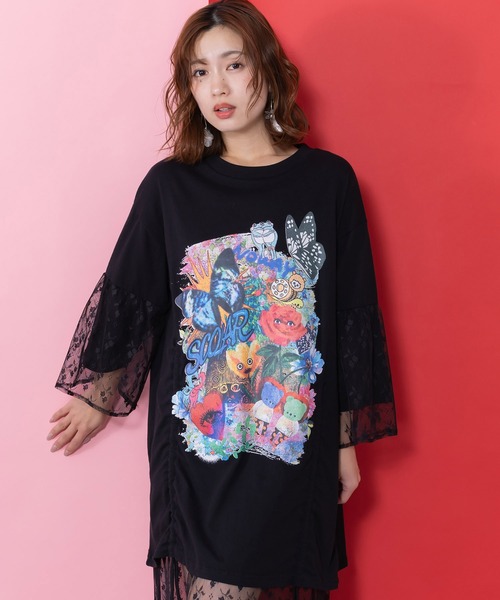 ScoLar(スカラー)の「161620:アート柄レース切替チュニック(チュニック・レディース・ブラック/ブルー・M)」の3枚目の写真