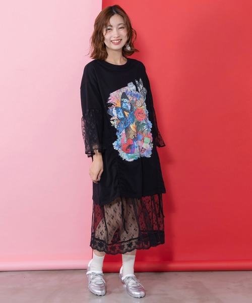 ScoLar(スカラー)の「161620:アート柄レース切替チュニック(チュニック・レディース・ブラック/ブルー・M)」の4枚目の写真
