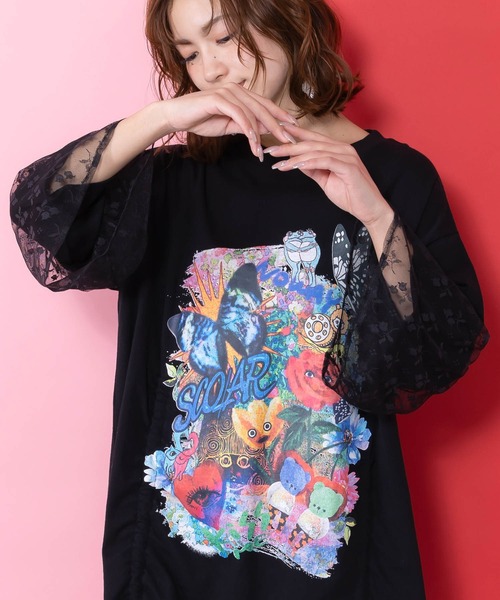 ScoLar(スカラー)の「161620:アート柄レース切替チュニック(チュニック・レディース・ブラック/ブルー・M)」の8枚目の写真