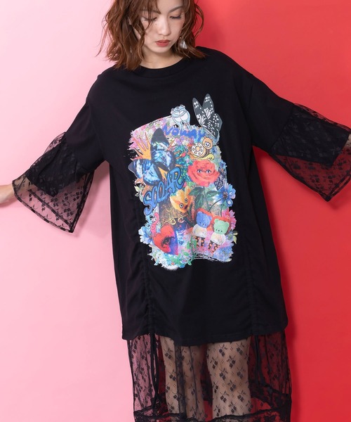 ScoLar(スカラー)の「161620:アート柄レース切替チュニック(チュニック・レディース・ブラック/ブルー・M)」の9枚目の写真