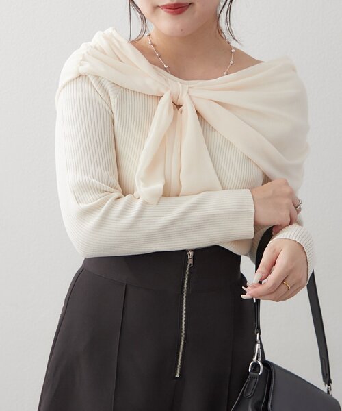 Another Branch olive des olive（アナザーブランチオリーブデオリーブ）の「【レディライクなきこなしに】ジョーゼットオフショルプルオーバー（ニット/セーター・レディース・サックスブルー/ブラック/アイボリー・FREE）」の2枚目の写真